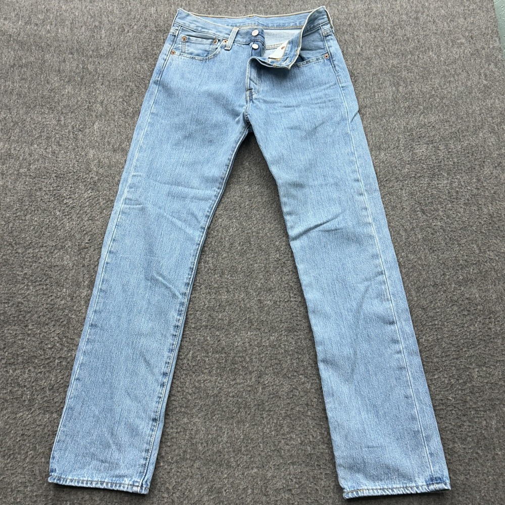 Levis 501 Jeans Mens 29x32 Blue Denim Straight Leg Light Wash Button Fly - Picture 1 of 9
